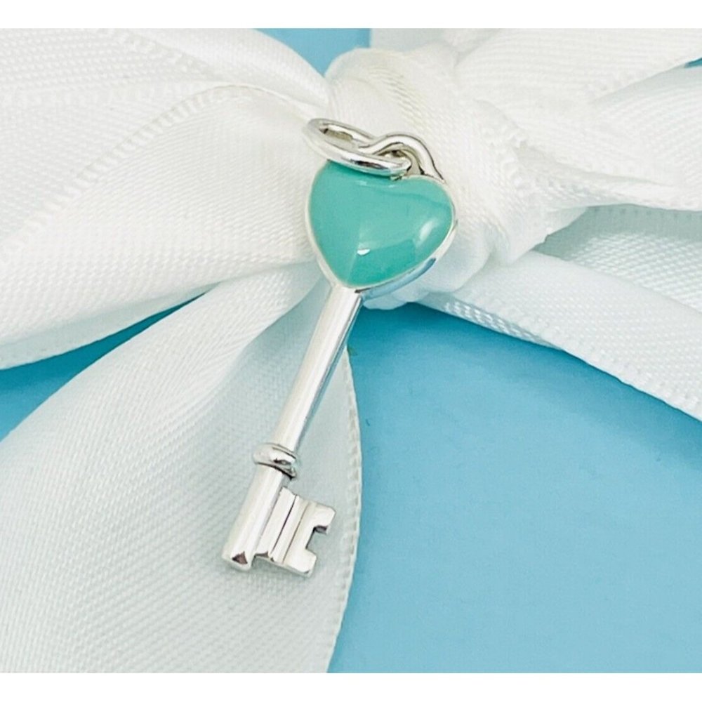 Tiffany & Co Blue Enamel Heart Tag Key Charm or Pendant